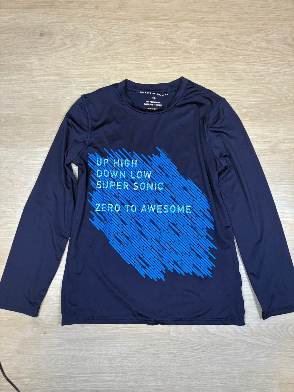 Rockets of Awesome Boys Navy Blue Long-Sleeve Graphic Tee Active Performance